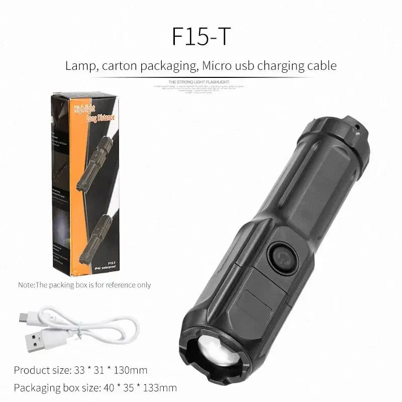 Telescopic Zoom Tactical Flashlights Rechargeable LED Torch 4 Lighting Modes