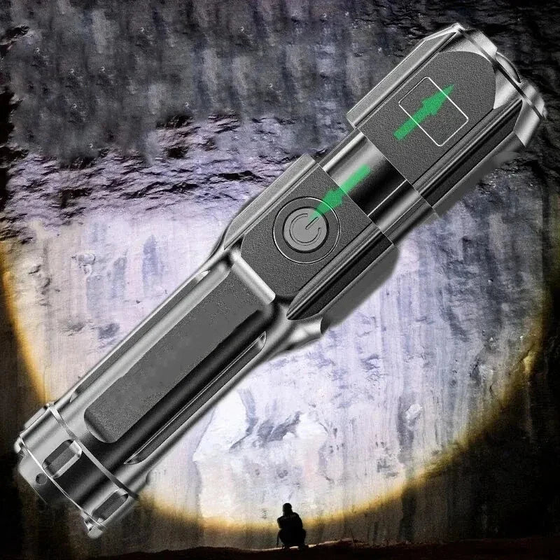Telescopic Zoom Tactical Flashlights Rechargeable LED Torch 4 Lighting Modes