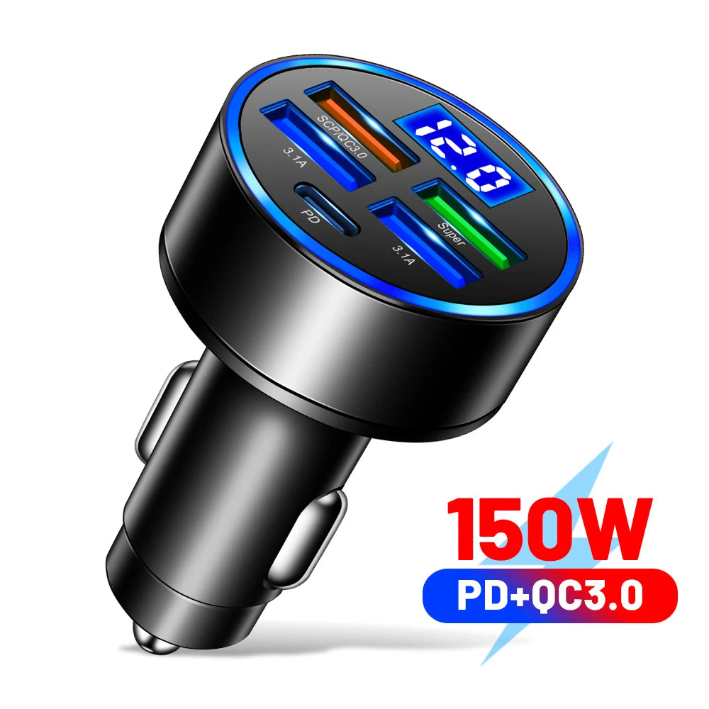 66-250W PD Car Charger QC3.0 Fast Charge One to Six Car Cigarette
